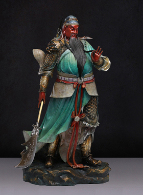 关公神像提刀关公纯铜彩绘