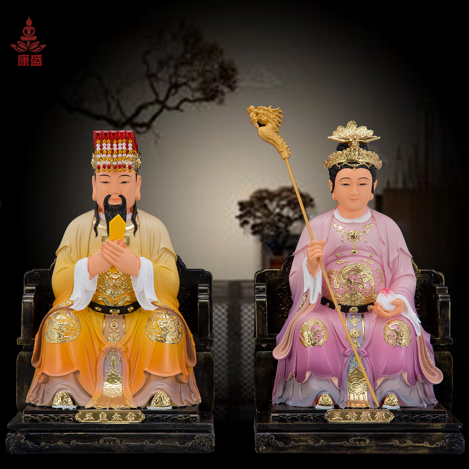 树脂彩绘12/16/19寸玉皇大帝王母娘娘神像玉帝王母佛像供奉摆件