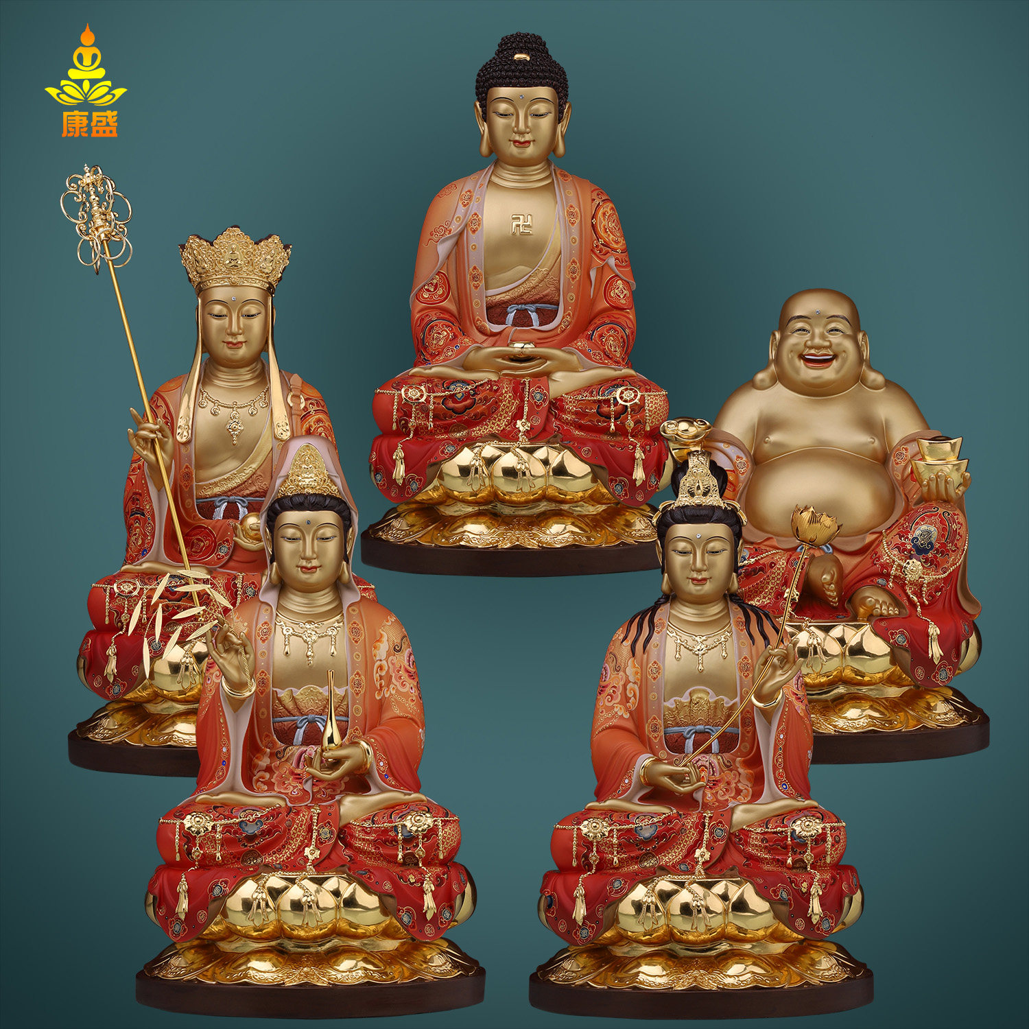 纯铜全堂佛三宝佛佛像释迦佛地藏王观音大势至弥勒佛佛像客厅摆件