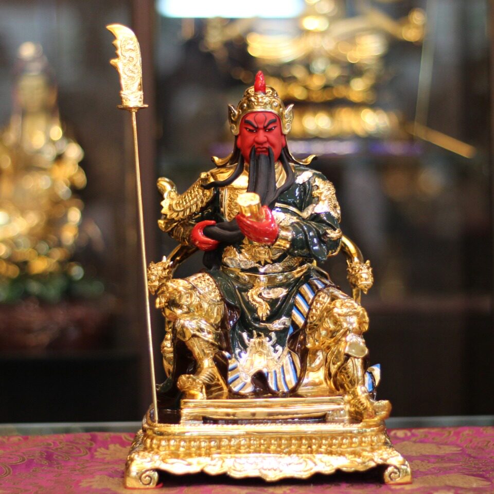 12寸关圣帝君拿书看书关羽读春秋招财武财神摆件台湾盛凡关公铜像