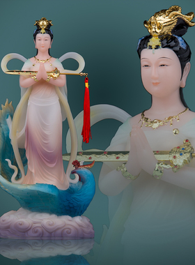 汉白玉彩绘家用九天玄女神像站像
