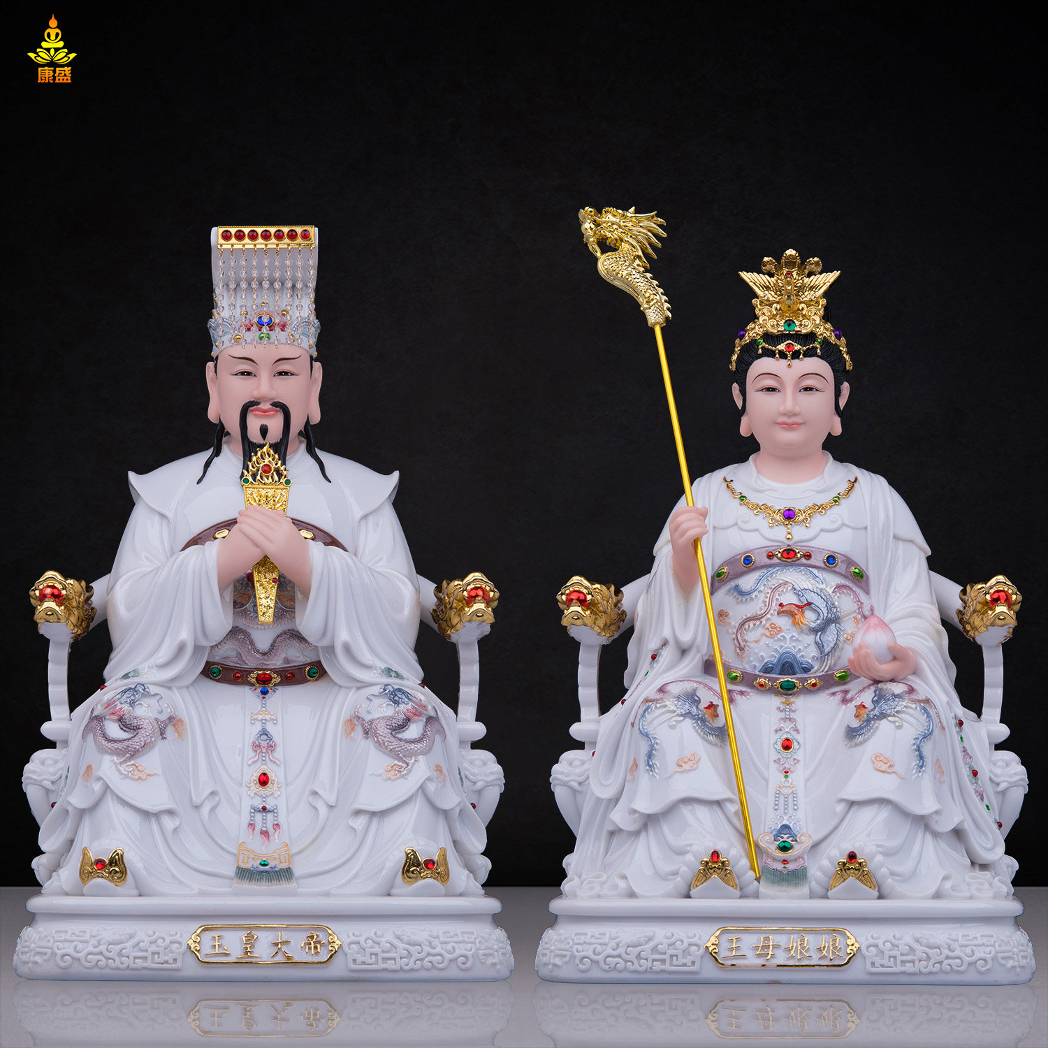 树脂仿瓷玉皇王母神像工艺品摆件