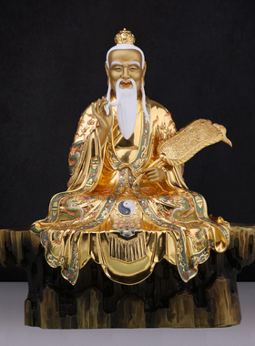 纯铜彩绘贴真金摆件太上老君