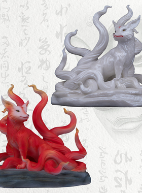 九尾狐汉白玉家用小狐狸摆件