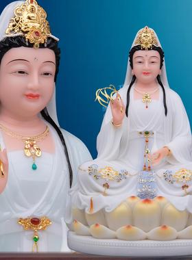 汉白玉彩绘慈航道人家用摆件