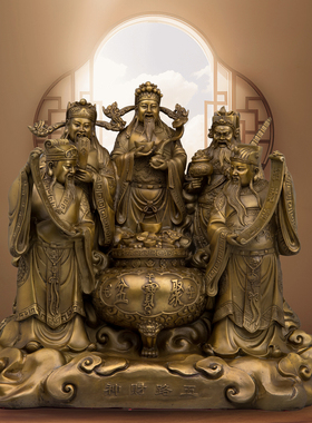 康盛纯铜桌面摆件五路财神神像