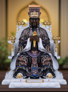 汉白玉彩绘北阴酆都大帝神像摆件