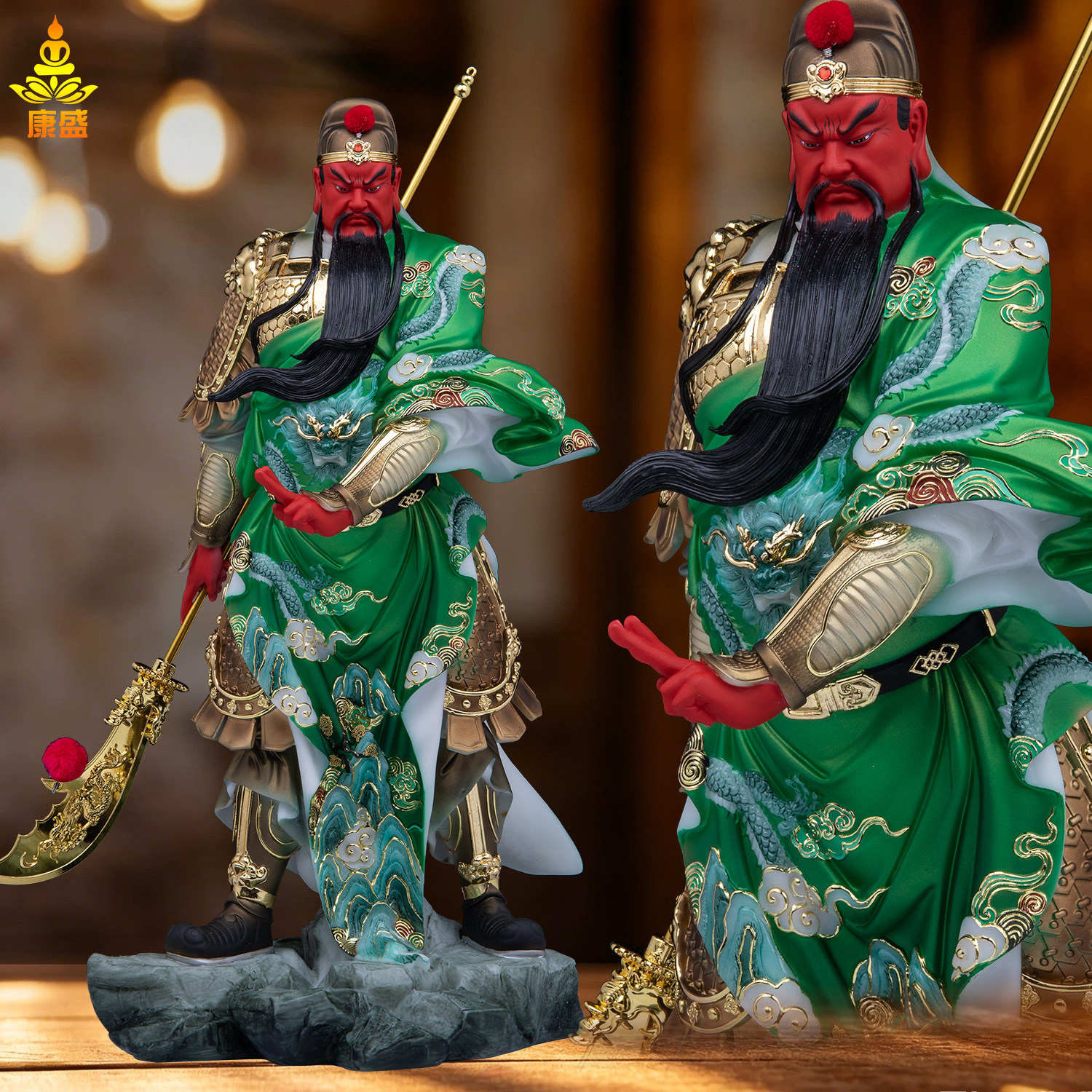 剑指提刀关公神像汉白玉彩绘站武财神关二爷关帝关羽家用店铺摆件