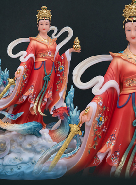 汉白玉彩绘九天玄女神像供奉摆件
