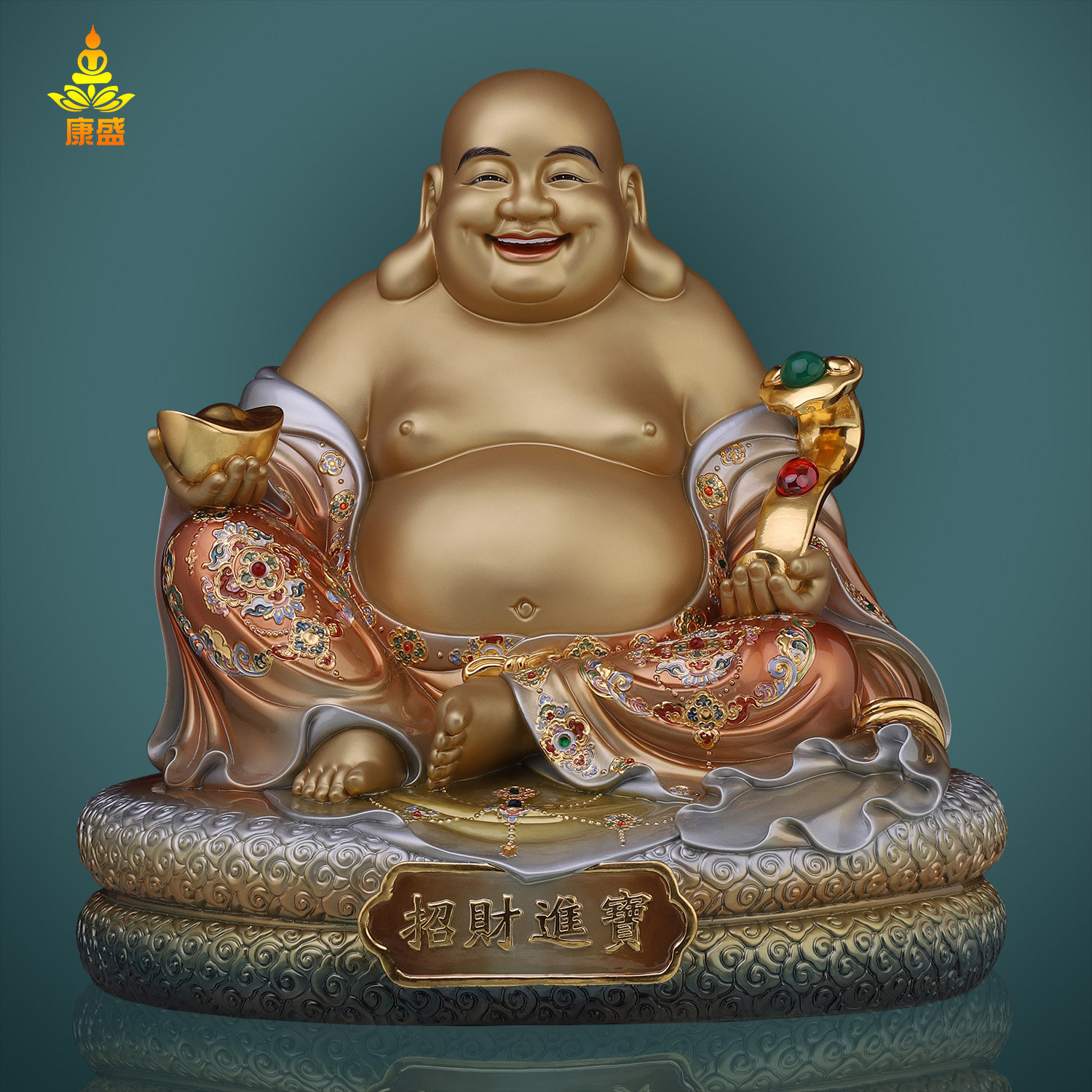 纯铜弥勒佛佛像大肚笑佛彩绘真金款大肚弥勒居家客厅中式桌面摆件