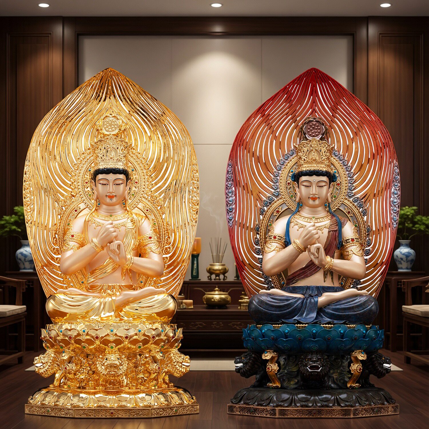 铜鎏金彩绘大日如来佛像 属羊属猴本命佛 居家供奉毗卢佛铜像摆件
