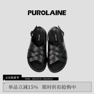 PUROLAINE朴羚·塔扣夏季真皮编织交叉带外穿日常通勤凉鞋