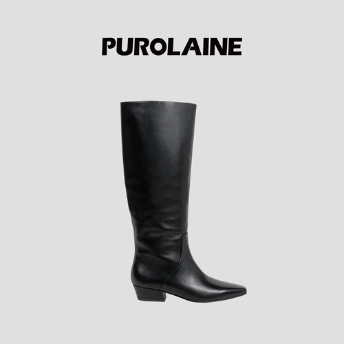 PUROLAINE·Time系列直筒尖头显瘦增高简约时尚黑色高靴高跟长靴