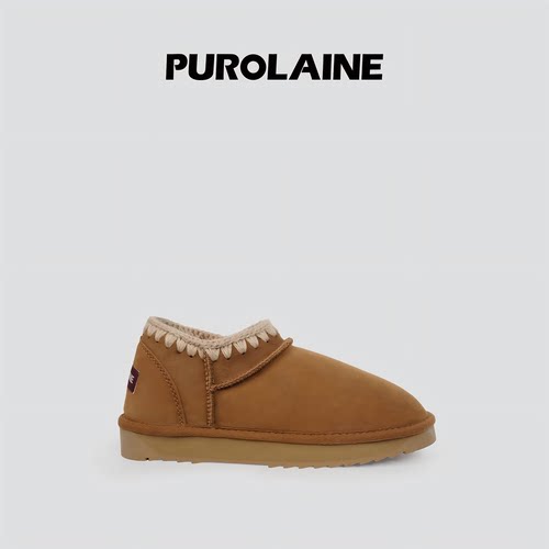 PUROLAINE 朴羚·爱尔兰进口手工编织羊皮毛一体雪地靴平底月亮鞋
