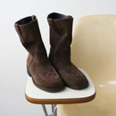 PUROLAINE 朴羚·游弋原创设计粗跟高跟游牧西部牛反绒袜靴短靴