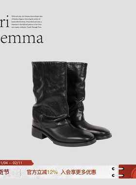 Ari Gemma｜Cinema·复古堆堆方头增高植鞣牛皮褶皱斗篷裤管靴