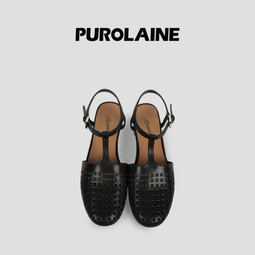 PUROLAINE 朴羚·「Efes」Rome系列时尚女真皮手工镂空罗马凉鞋