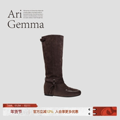 Ari Gemma｜沙原·胎牛反绒皮气质中筒褶皱精致增高方头堆堆靴