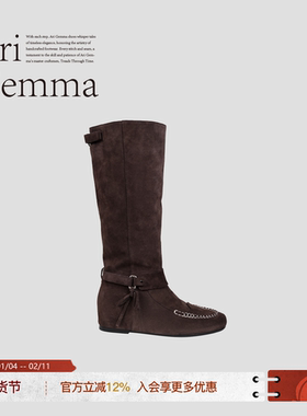 Ari Gemma｜沙原·胎牛反绒皮气质中筒褶皱精致增高方头堆堆靴