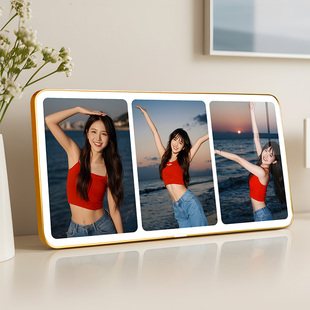 洗照片做成三宫格摆台相框定制电视柜情侣相片制作水晶摆件高级感