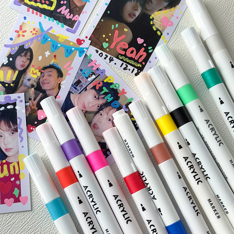 丙烯马克笔12色水彩笔小学生幼儿园美术专用大容量直液式高颜值