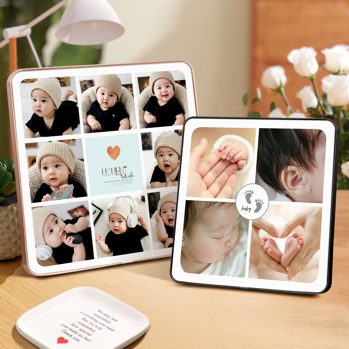 九宫格相框摆台宝宝满月照片定制做成相簿框儿童水晶加打印洗相片