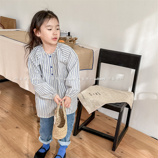 女童韩版蝙蝠袖水洗棉宽版衬衫春秋款韩版儿童宝宝长款外套童装潮