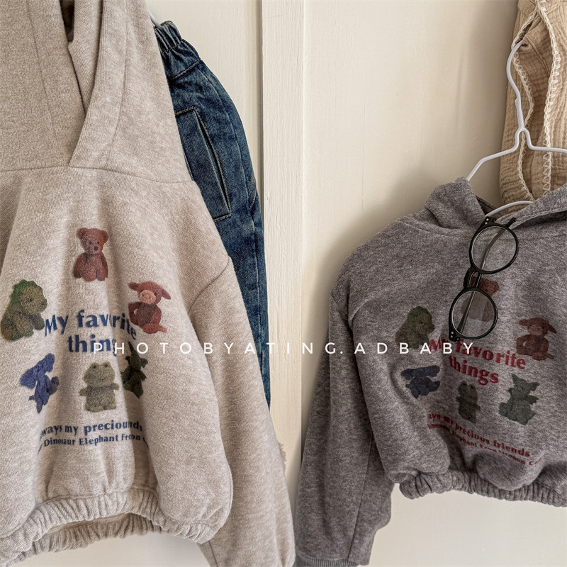 儿童卡通印花加绒加厚连帽卫衣冬款韩版男女童套头衫宝宝打底衫潮