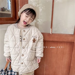 儿童夹棉棉衣韩版冬款男女童中长款保暖棉服宝宝宽松百搭加厚棉袄