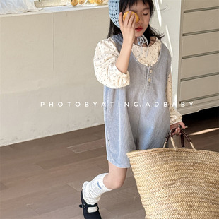 女童春夏款灯芯绒连体裤短裤韩版男女童连身衣宝宝条绒背带裤童裤