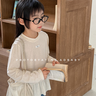 儿童韩版春款长袖T恤女童春装上衣打底衫宝贝宽松下摆圆领上衣潮