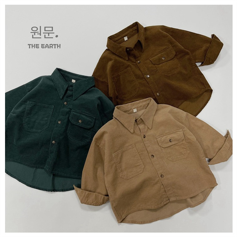 儿童灯芯绒衬衫秋季新款韩版男女衬衣复古纯色宝宝长袖条绒外套潮,童装/婴儿装/亲子装,衬衫,淘宝优惠券,粉丝福利购,淘宝优惠卷