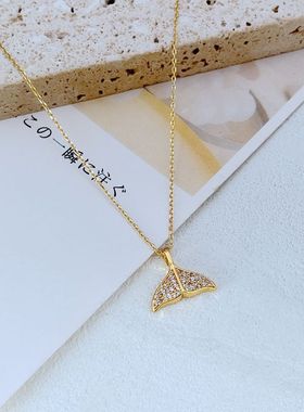 金属十字链女式锆石镶嵌鱼尾项链