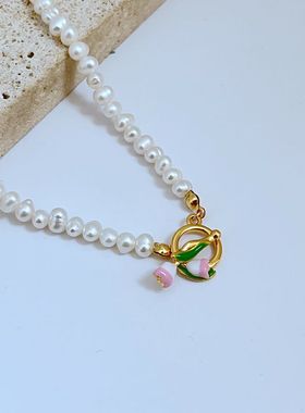 金属淡水珍珠女式郁金香项链