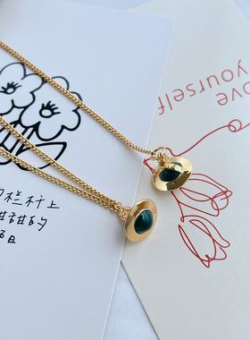 新款轻奢时尚潮流小众立体金属土星绿色珐琅釉手绘金属手链 项链