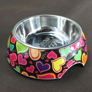bbq爱宠/super休普贴花圆形不锈钢猫狗食盆水盆 三种花色
