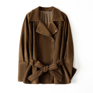 今年流行特惠真皮皮衣HN5197头层山羊反绒欧美风气质翻领腰带