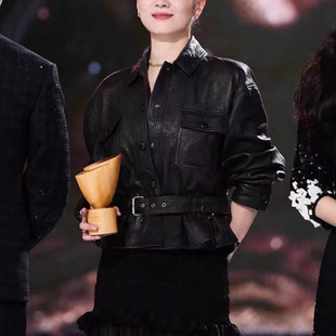 收腰显瘦 爆款 今年流行特惠定制春秋新款 真皮皮衣羊皮女明星同款