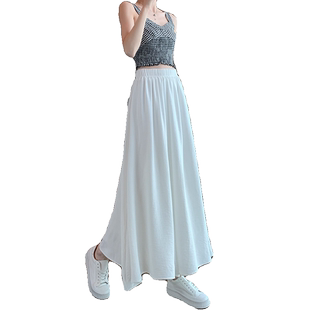 白色棉麻裙裤女夏季薄款a字小个子慵懒风高腰显瘦冰丝垂感阔腿裤