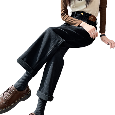 黑色加绒牛仔裤女秋冬