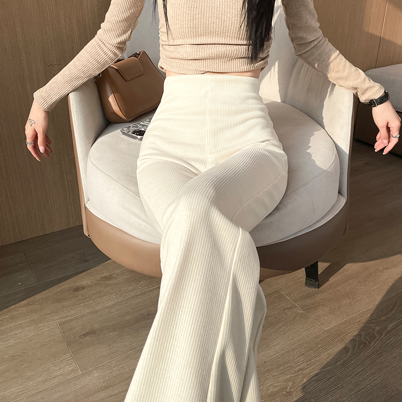 白色针织喇叭裤女高腰显瘦