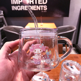 新款卡通玉桂狗儿童玻璃杯早餐牛奶杯带盖喝水杯吸管杯加厚水杯子