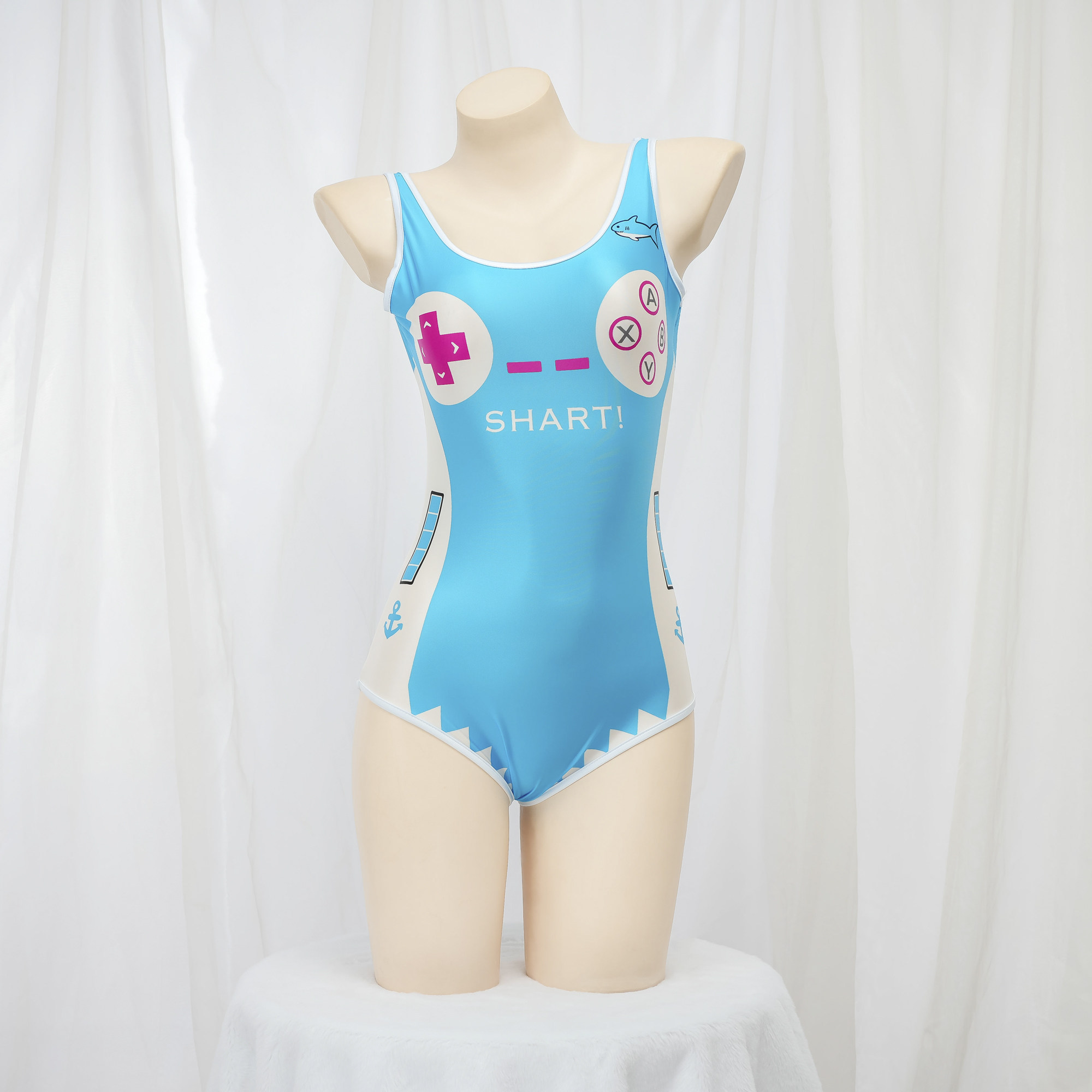 游戏手柄写真泳衣 二次元印花性感连体衣私房动漫泳装无胸垫
