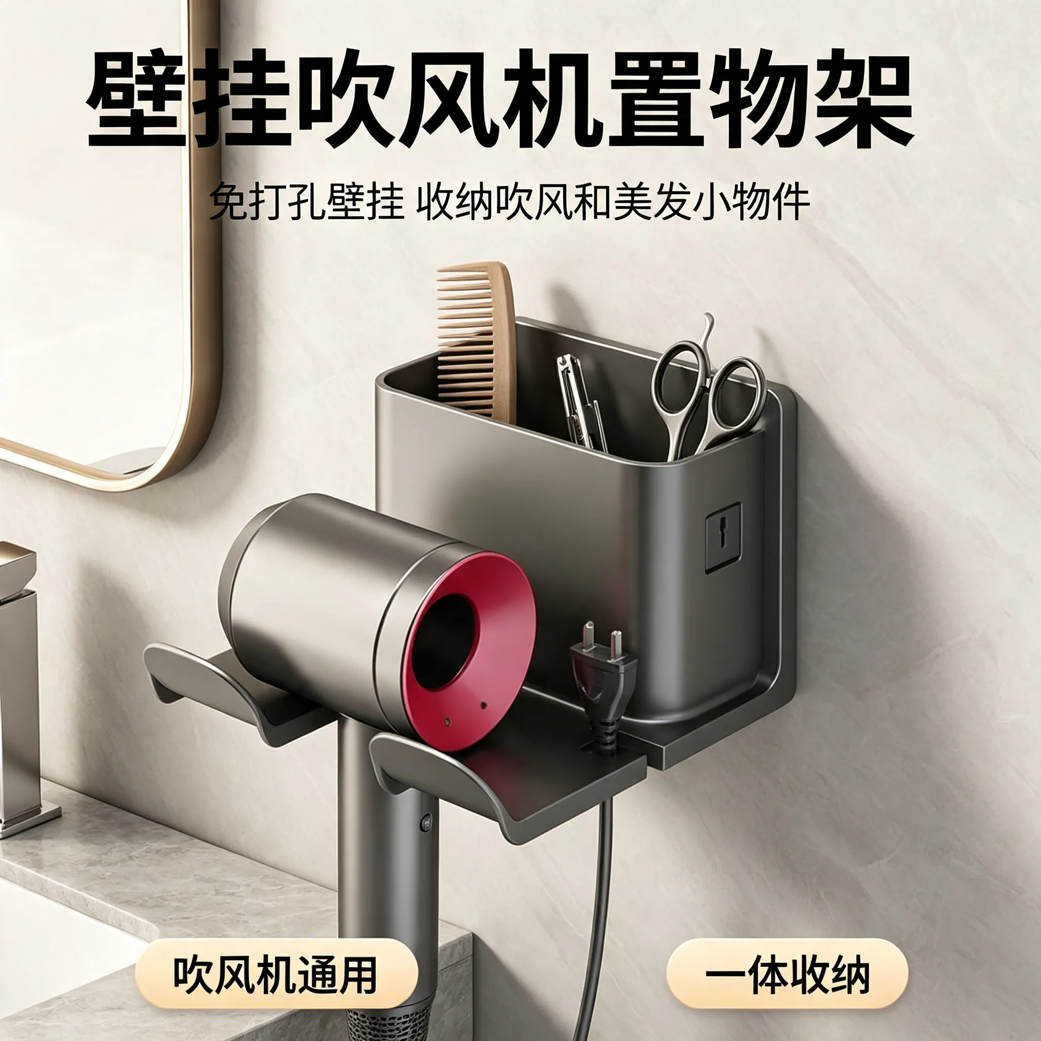 吹风机置物架免打孔卫生间壁挂式电吹风支架浴室挂钩壁挂收纳架子