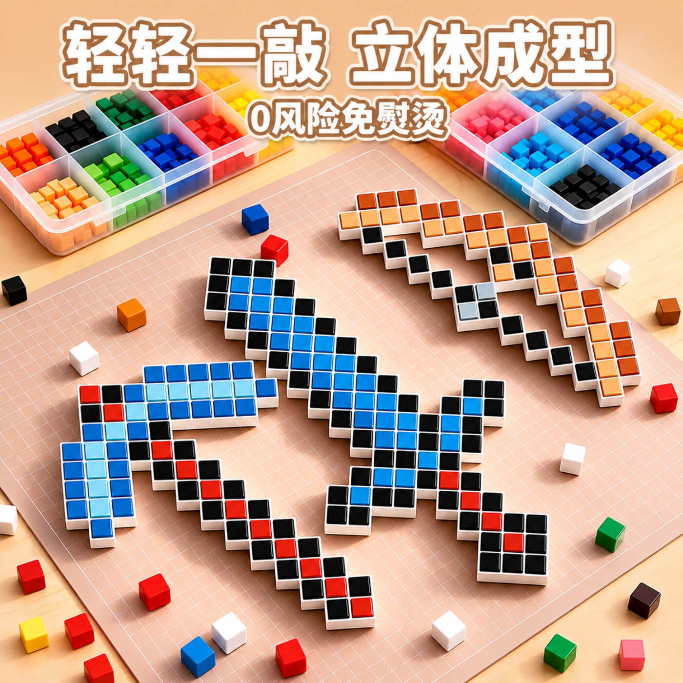 敲方块拼豆玩具手工diy材料包3d立体敲豆豆敲敲乐套餐益智小玩具