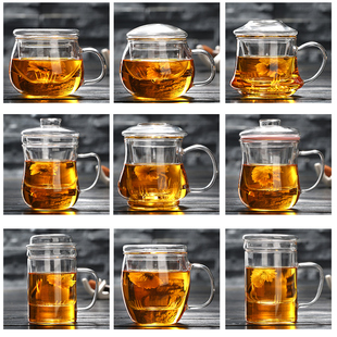 办公室水杯子泡茶杯花茶杯茶水分离杯带把玻璃杯耐热带盖过滤茶杯