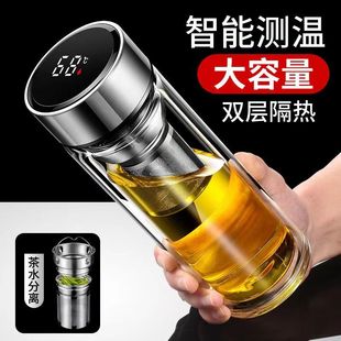 玻璃杯双层隔热加厚智能测温居家女特厚隔热大容量杯子耐高温防爆