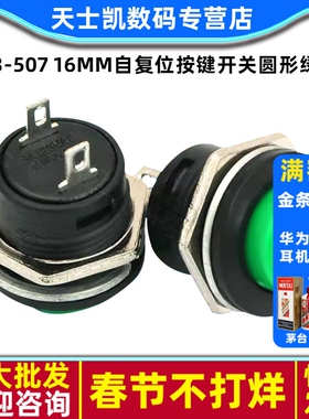 R13-507 16MM自复位按键开关圆形绿色不自锁按钮开关（2个）