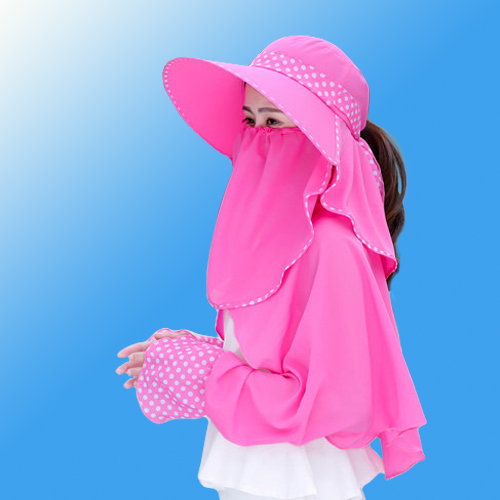 防晒开衫披肩女夏季出游骑车可折叠大檐帽遮脸两件套篇幅袖雪纺衫