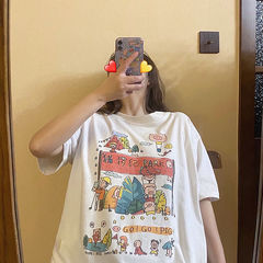 Net red T-shirt women's super hot summer new cartoon Harajuku Hong Kong Style loose college short sleeve top fashion